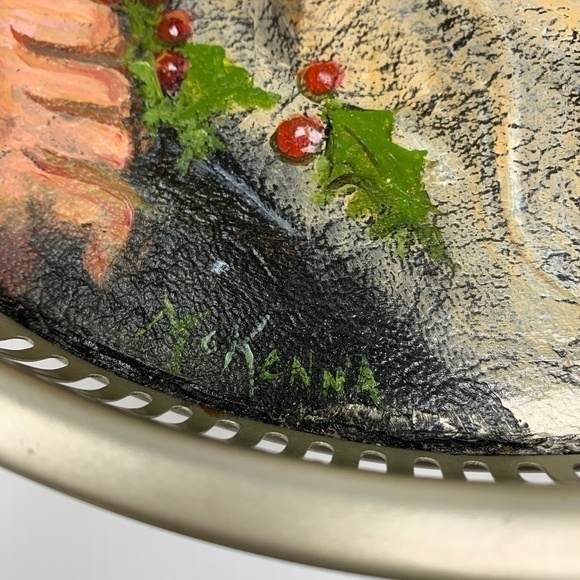 Christmas Serving Tray Vintage Painted Santa Claus Hand Painted Holiday … - Picture 6 of 8